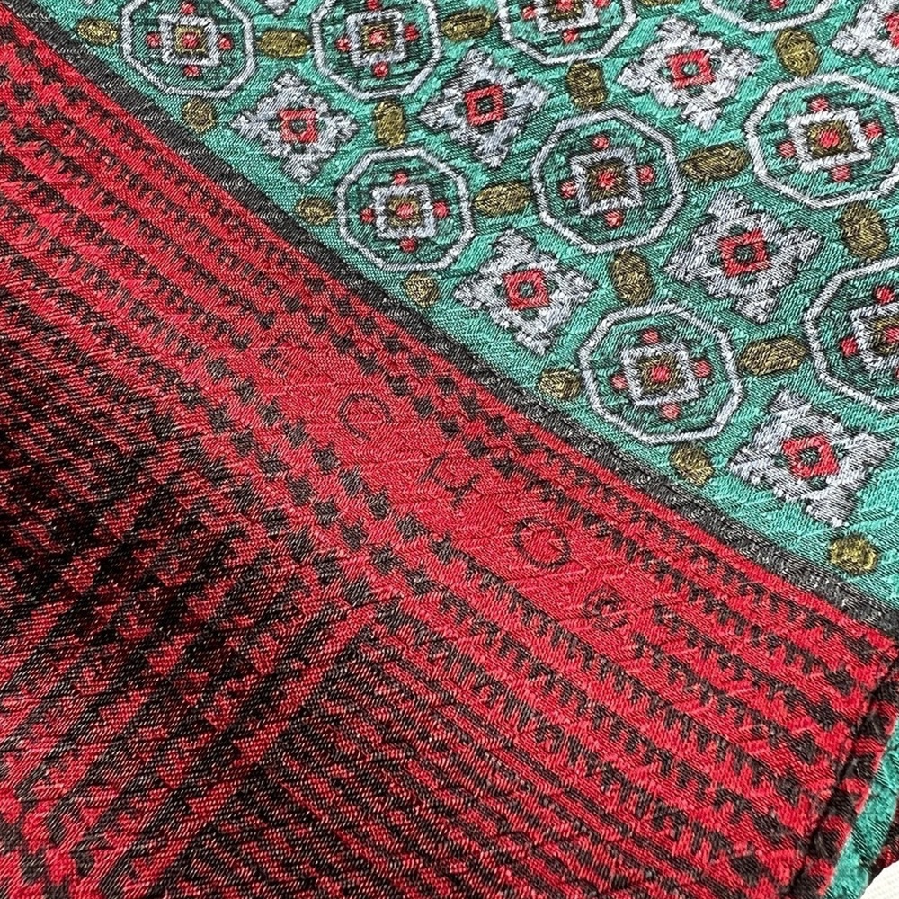 100% Silk Vintage Echo Ruby Green Pattern Scarf W… - image 5
